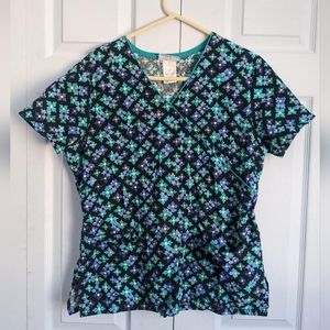 SB Scrubs Blue Floral Scrub Top Size Medium